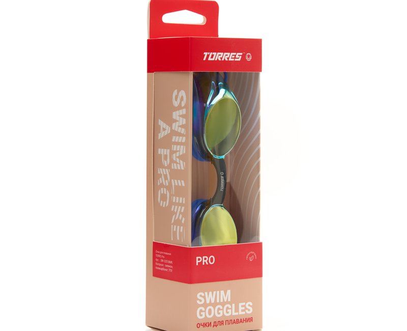 Очки для плав.TORRES Pro, SW-32518MR, зерк.линзы.,синяя оправа,дв.рег.ремешок