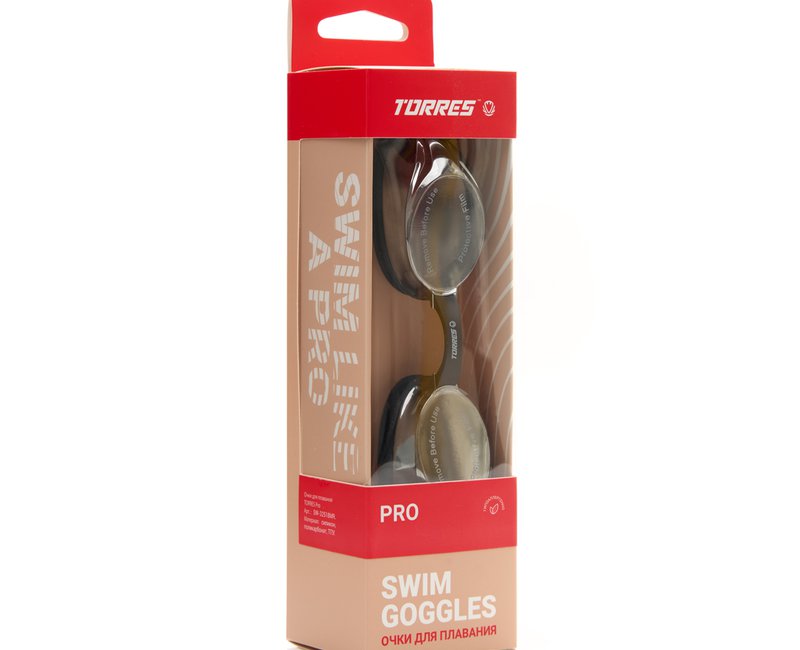 Очки для плав.TORRES Pro, SW-32519MR, зерк.линзы.,чёрная оправа,дв.рег.ремешок
