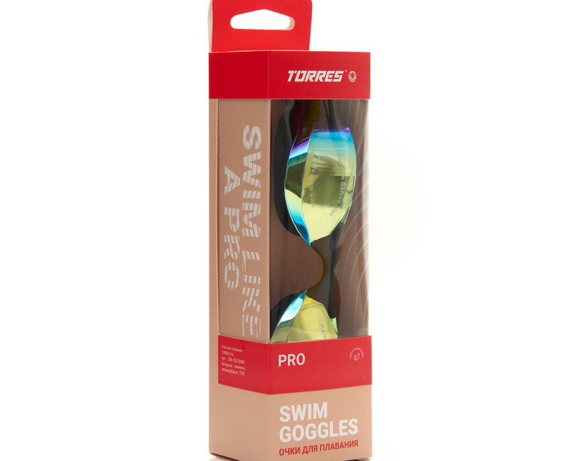 Очки для плав.TORRES Pro, SW-32521MR, зерк.линзы.,чёрная оправа, дв.рег.ремешок