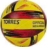 Мяч волейбол TORRES Resist"  р.5, синт. кожа (ПУ), гибрид, бут.кам.желто-красно-черный