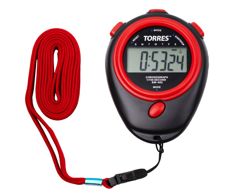 Секундомер TORRES Stopwatch, SW-002, часы, будильник, дата, шнур с карабином, черно-красн. NEW
