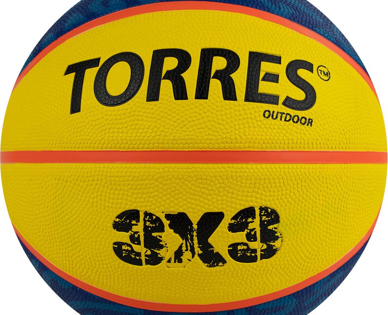 Мяч баскетбольный TORRES 3х3 Outdoor, B022336, р. 6, 8 панелей, резина,бут.кам,нейл.корд,жёлто-синий