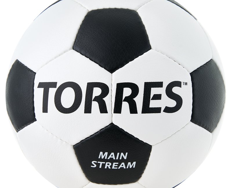 Мяч  футбольный TORRES Main Stream, F30185, р.5, 32 пан. ПУ, 4 под. слоя, руч. сшивка, бело-черный