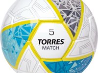 Мяч  футбольный TORRES Match, F323975, р.5, 32 панел. ПУ, 4 под. слоя, руч. сшив., бело-серо-голубой