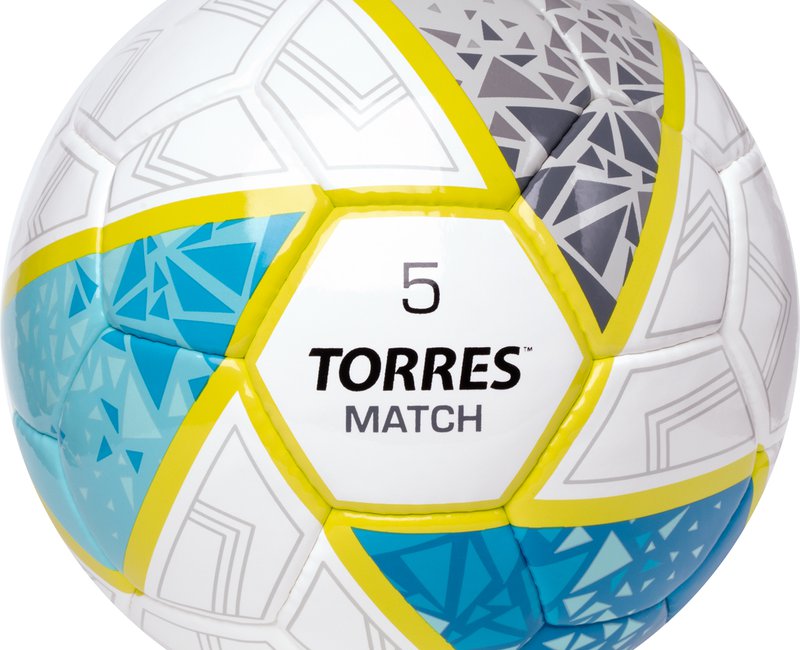 Мяч  футбольный TORRES Match, F323975, р.5, 32 панел. ПУ, 4 под. слоя, руч. сшив., бело-серо-голубой