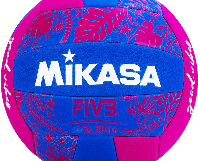 Мяч вол. пляжн. MIKASA  синт.кожа (ТПЕ),маш.сш.,18 панелей, бут.кам, сине-розов