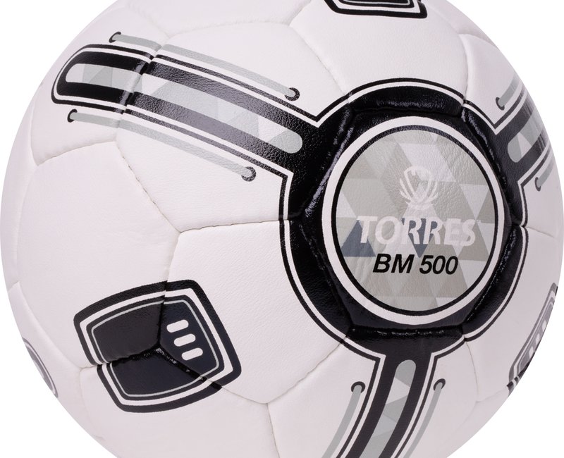 Mяч  футбольный TORRES BM 500, р.5, 32 пан. ПУ, 4 подкл. слоя, руч. сшивка, бело-черно-серый