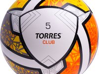 Mяч  футбольный TORRES Club,  р.5, 10 пан., ПУ, гибрид. сшив, бел-оранж-желт