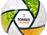 Mяч  футбольный TORRES Training, р.5, 32 пан. ПУ, 4 подкл. слоя, руч. сшивка, бело-зел-жёлт