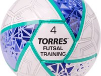 Mяч  футбольный TORRES Futsal Training, р.4, 32 пан. ПУ, 4 подкл. слоя, бело-фиолет-зел