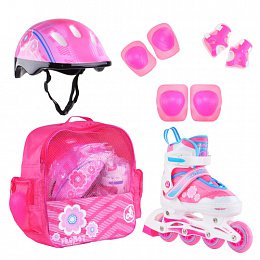 Комплект роликовых коньков FLRET white-pink-blue 35-38