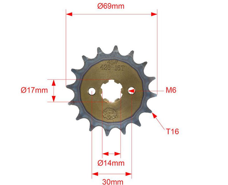 звезда ведущая  428-16T 160FMK 160см3 двигатель YX160 TH=20mm