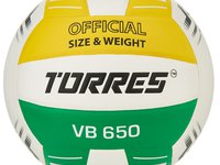 Мяч волейбол TORRES VB 650, V32425, р.5, синт.кожа полиуретан, клееный, бут.кам, бел-зелено-желт