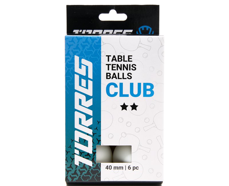 Шарик н/т TORRES Club 2* диам. 40+мм, белый,